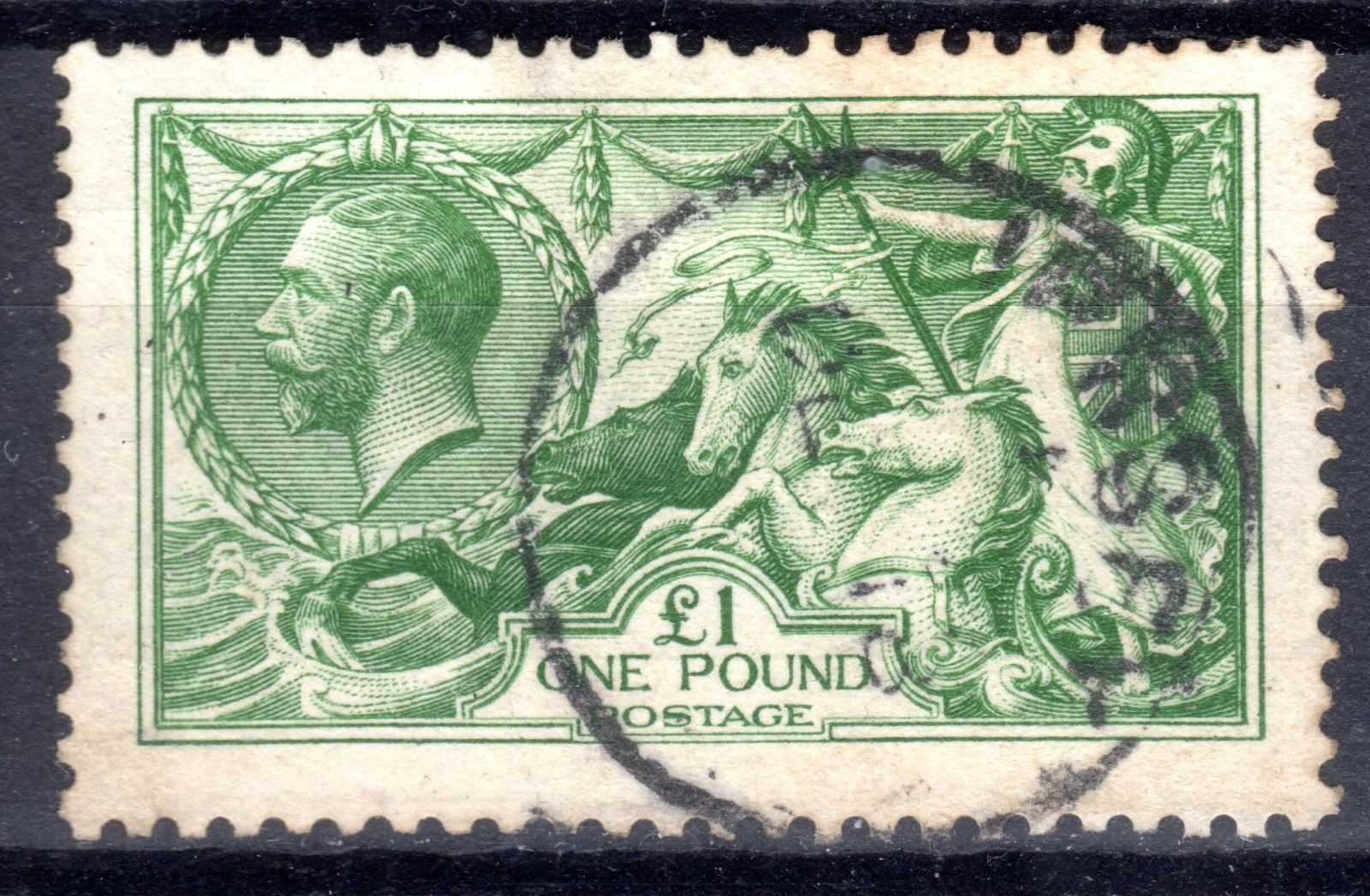 763VERY FINE USED SG404 GV 1 DULL BLUE GREEN SEAHORSE LIGHT JERSEY CANCEL