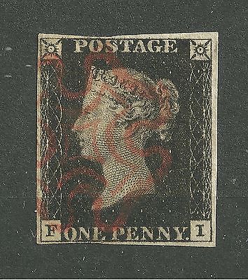 GB QV 1840 SG1 1d penny black plate 4 4 margins Red MX VFU Cat 525