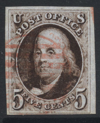 US 1847 Imperf Used 5c Sc 1a Cat 850