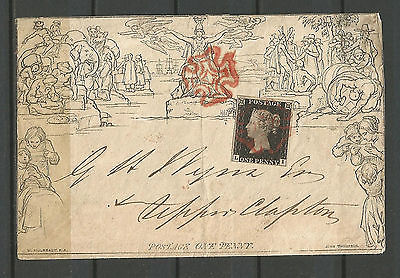 UK GB one Penny Black 1 1840 front of cover red Maltese cross 4 margins Mulready