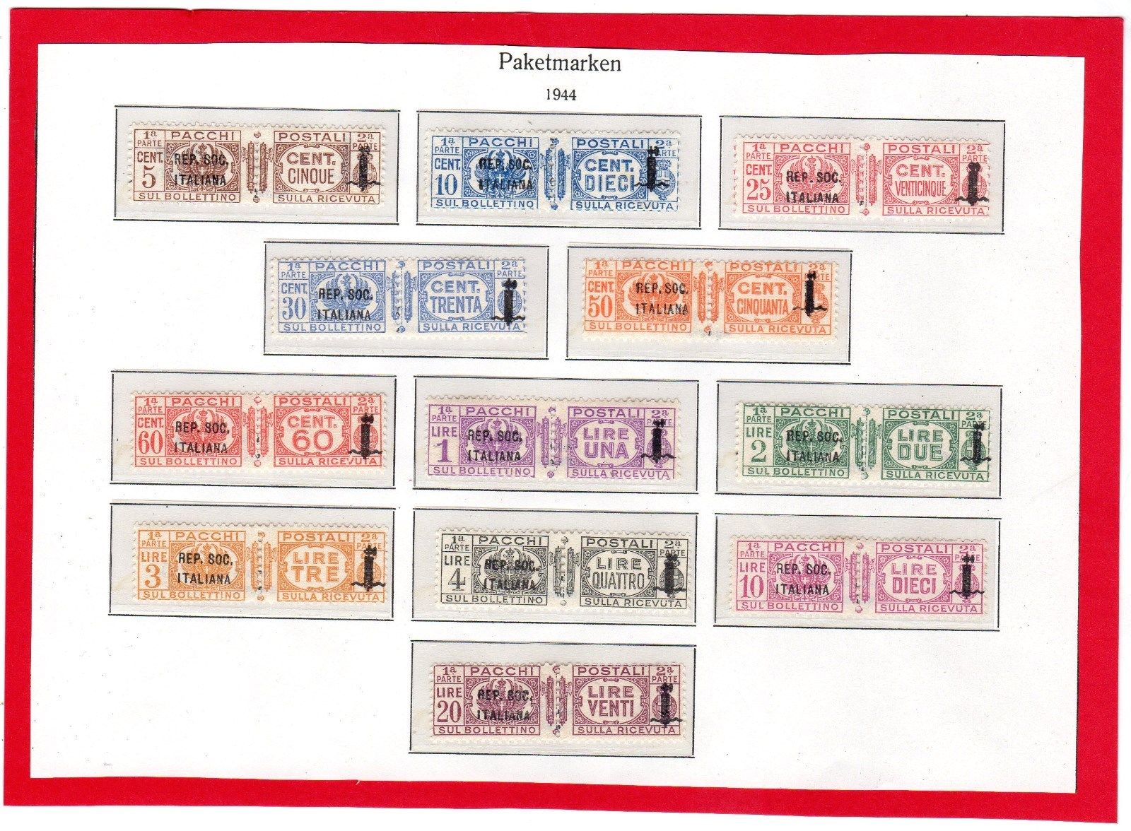 ITALYITALIA1944 PACCHI SOCIALE SET MNH OGCAT 3000 EUROS IN SASSONE BLU 2013