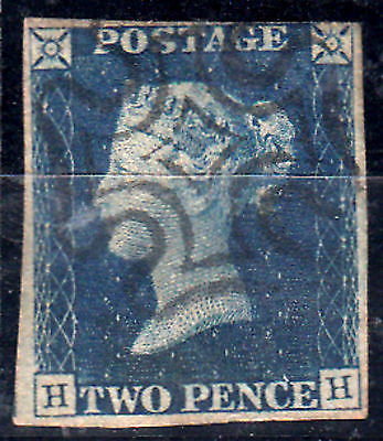 GB QV 1860 SG 5 2d BLUE LET HH FOUR MARGINS CAT 900 GOOD USED