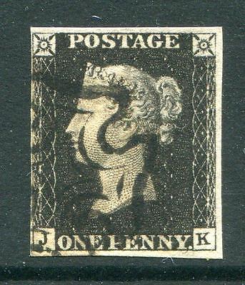 GB 1840 1d Penny Black SG2 plate 4 JK 4 margins clean black Maltese Cross