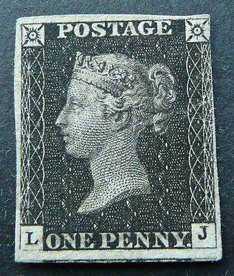 1840 GB VICTORIA PENNY BLACK STAMP LJ  UNUSED  HUGE BOTTOM MARGIN  SEE