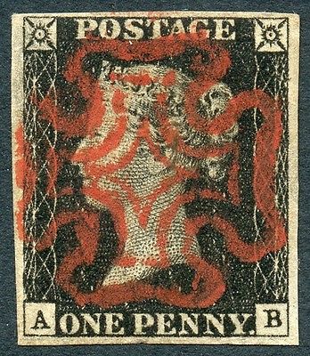 GB 1840 SUPERB 1d black Plate 2 lettered AB  red Maltese Cross Cat 375