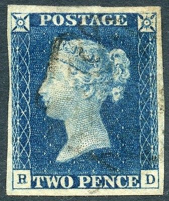 GB 1840 SCARCE 2d blue Plate 1  lettered RD  black Maltese Cross Cat 900