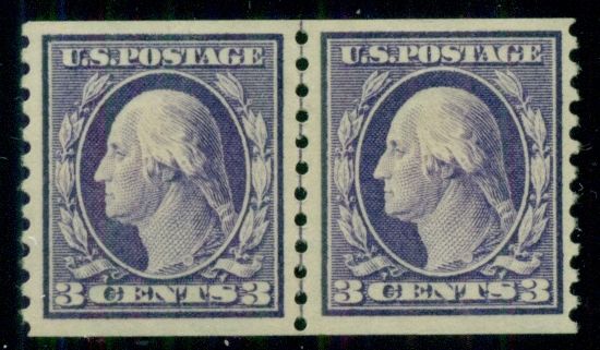 US 445 3 violet Guide Line Pair og LH VF Miller certificate Scott 1200