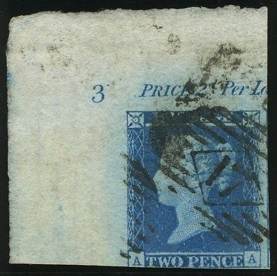 Sg 14 2d Blue Plate 3 AA  A very SCARCE corner marginal example with Plate No