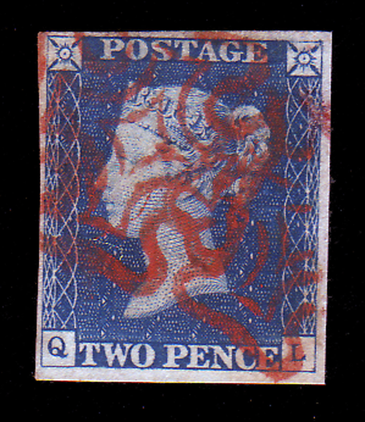 GB QV 1840 SG 5 2d BLUE FOUR MARGINS RED MALTESE CROSS FINE USED