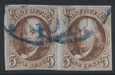 US 1847 Imperf 5c OrangeBrown 1b Used Cat val 2040