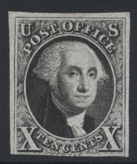 US 1847 Imperf 10c Black 2 Mint H Cat val 35000