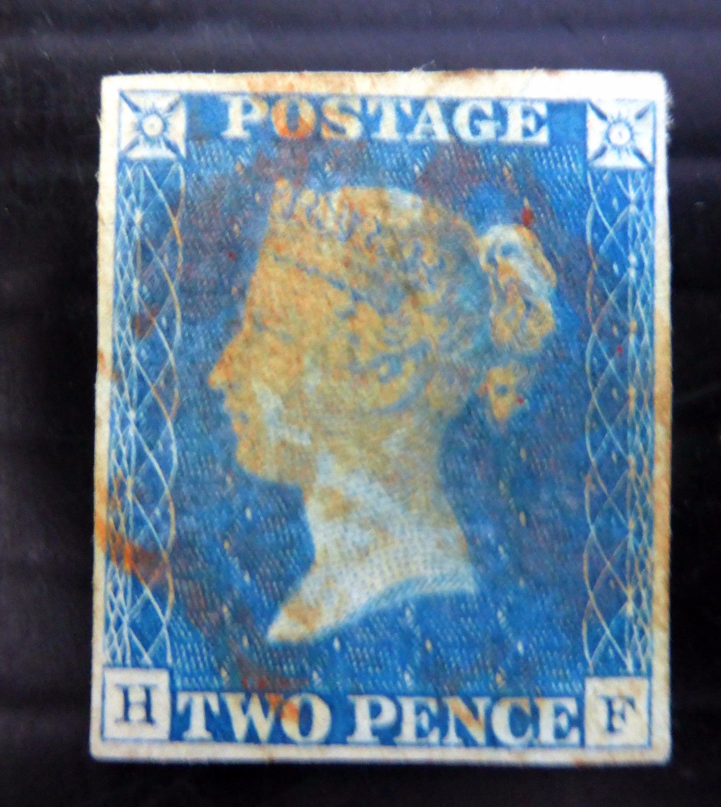 GB 1840  2d Blue 4 Margins with Diagonal Printing Flaw SEE BELOW UNIQUE FP8496