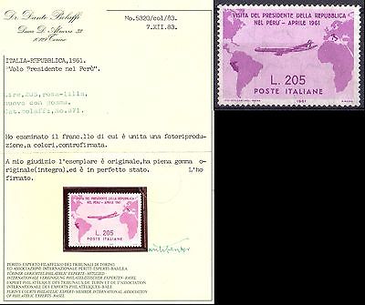 1961 ITALIA REPUBBLICA GRONCHI ROSA NUOVO MNH CERTIFICATO BOLAFFI