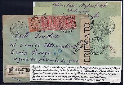 ITALY  OFFICES ABROAD   ALBANIA  1918  AGIROKASTRO  very scarce REG LETTER 