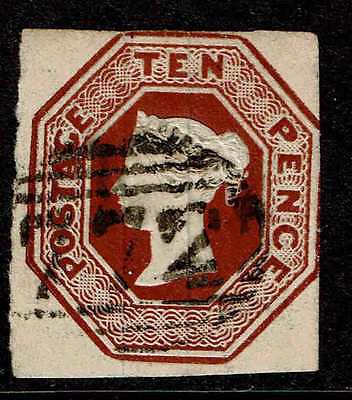 GB QV EMBOSSED 10d BROWN 1847 CUT SQUARE SG57 cat 1500