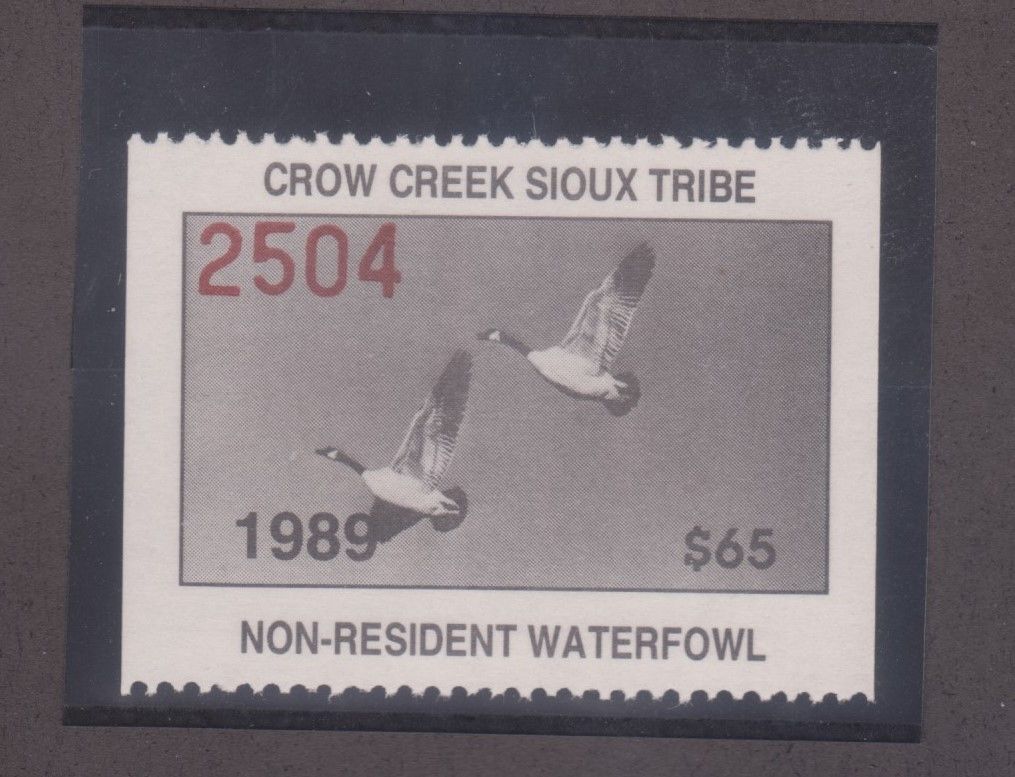US Indian Reservation Duck Stamp 7 1989 65 Crow Creek Souix Tribe Waterfowl nh