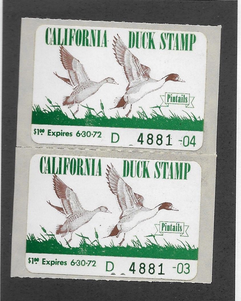 US California 1 pair state Duck Stamp 1971 1 Pintails mint never hinged fvf