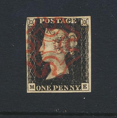 GB 1840 1d BLACK MK RED MC 4 MARGINS VF USED SEE BELOW