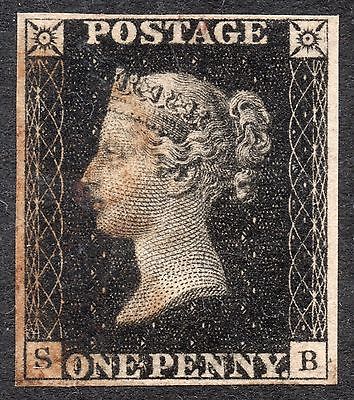 GB 1840 Victorian 1d PENNY BLACK lettered SB 4 Margins PLATE 6 RefVP25