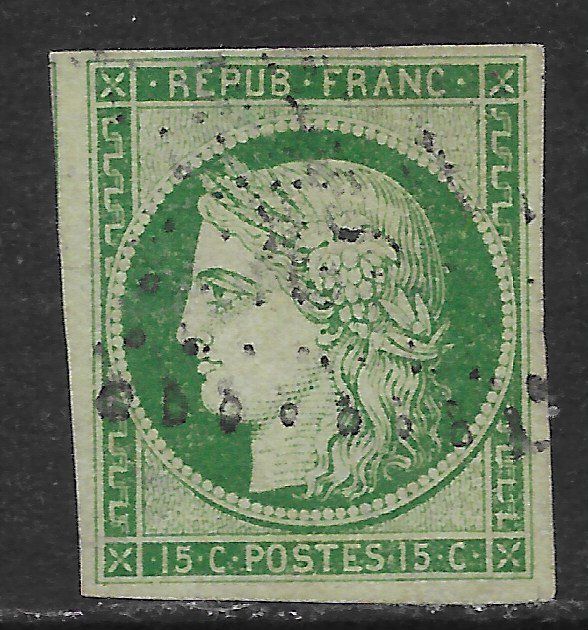 FRANCE 1850 15c green Ceres  4 full margin imperf no faults cv 1200  SG 4