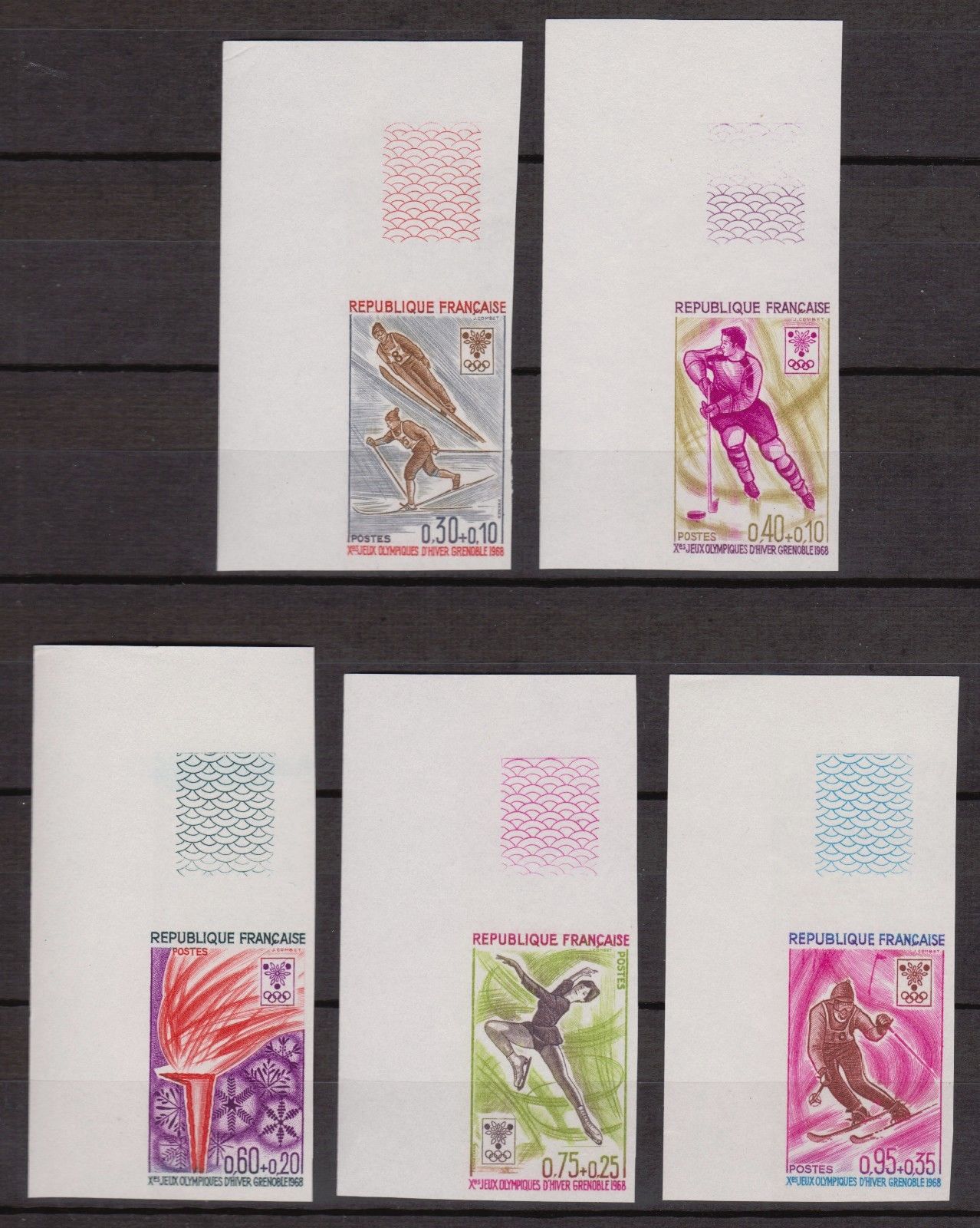 France 1968 Grenoble Winter Olympic Games Set Imperf Color Proof MNH 