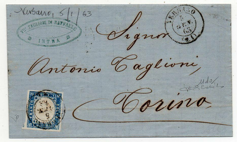 1863 ITALY COVER SA 11da RARE VERBANO CANCEL CV 1100000