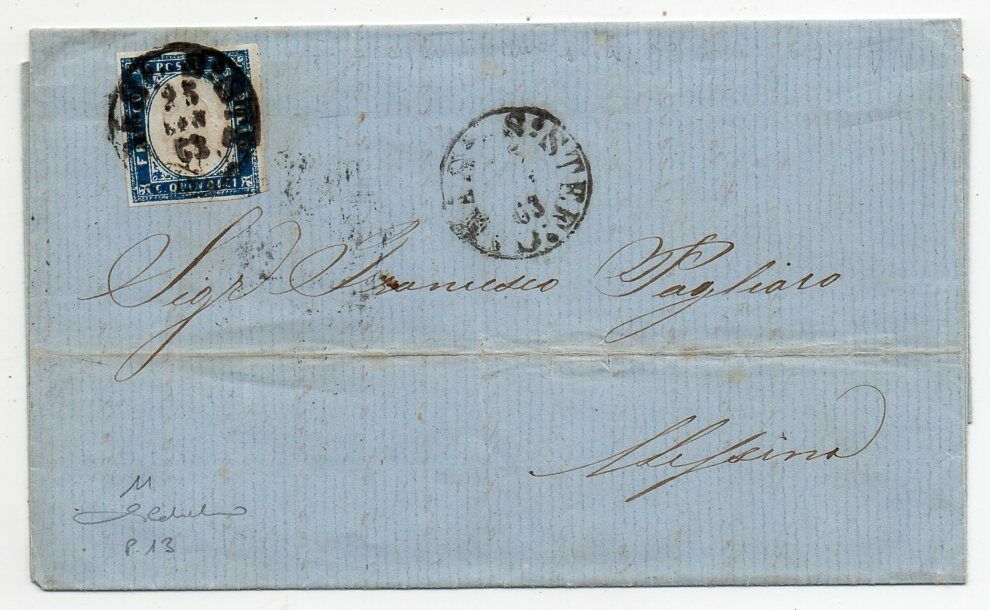 1863 ITALY COVER SA 11 S STEFANO DI CAMASTRA RARE PMK 1080000