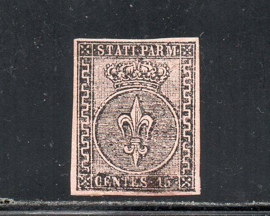 1852 ITALY PARMA SA 3 15c ROSA COLOR MINT CV 1870000