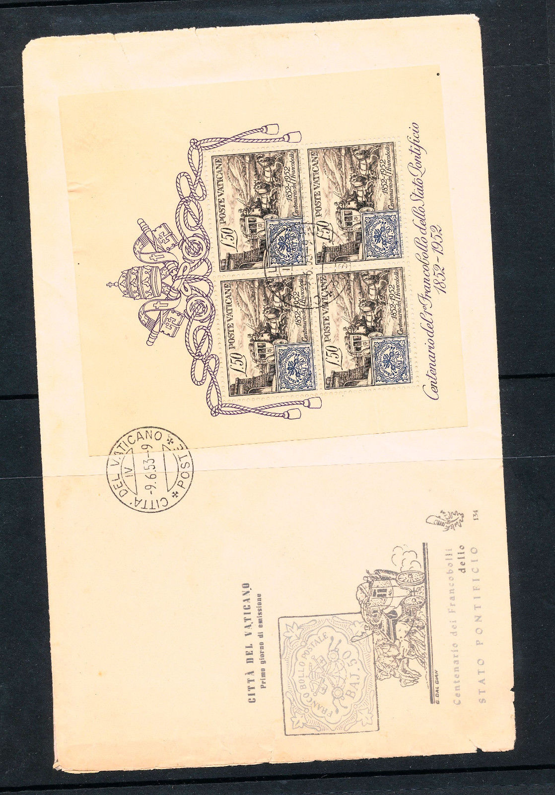 VATICAN 1953 Mini Sheet Used On CoverKL12