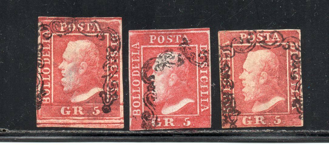 1859 ITALY SICILY 5gr USED STAMPS LOT 530000 3 CERTIFICATES RARITY