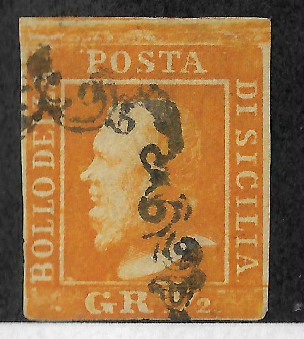 ITALY SICILY 1859 12GR STAMP FERDINANDO II SAASI2020 N 1C CV26000 CERTIF