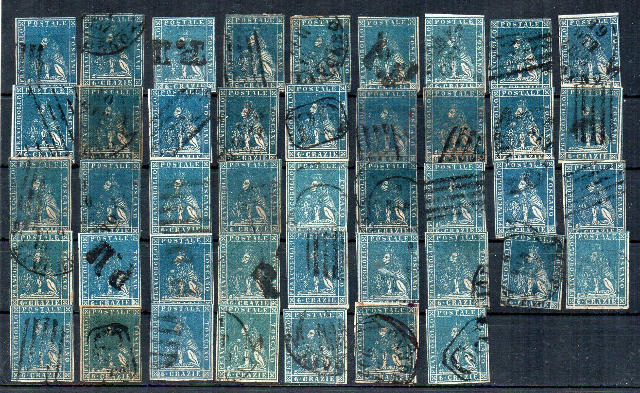 1857 ITALY TUSCANY 6cr FINE USED 43 STAMPS LOT CV 2280000
