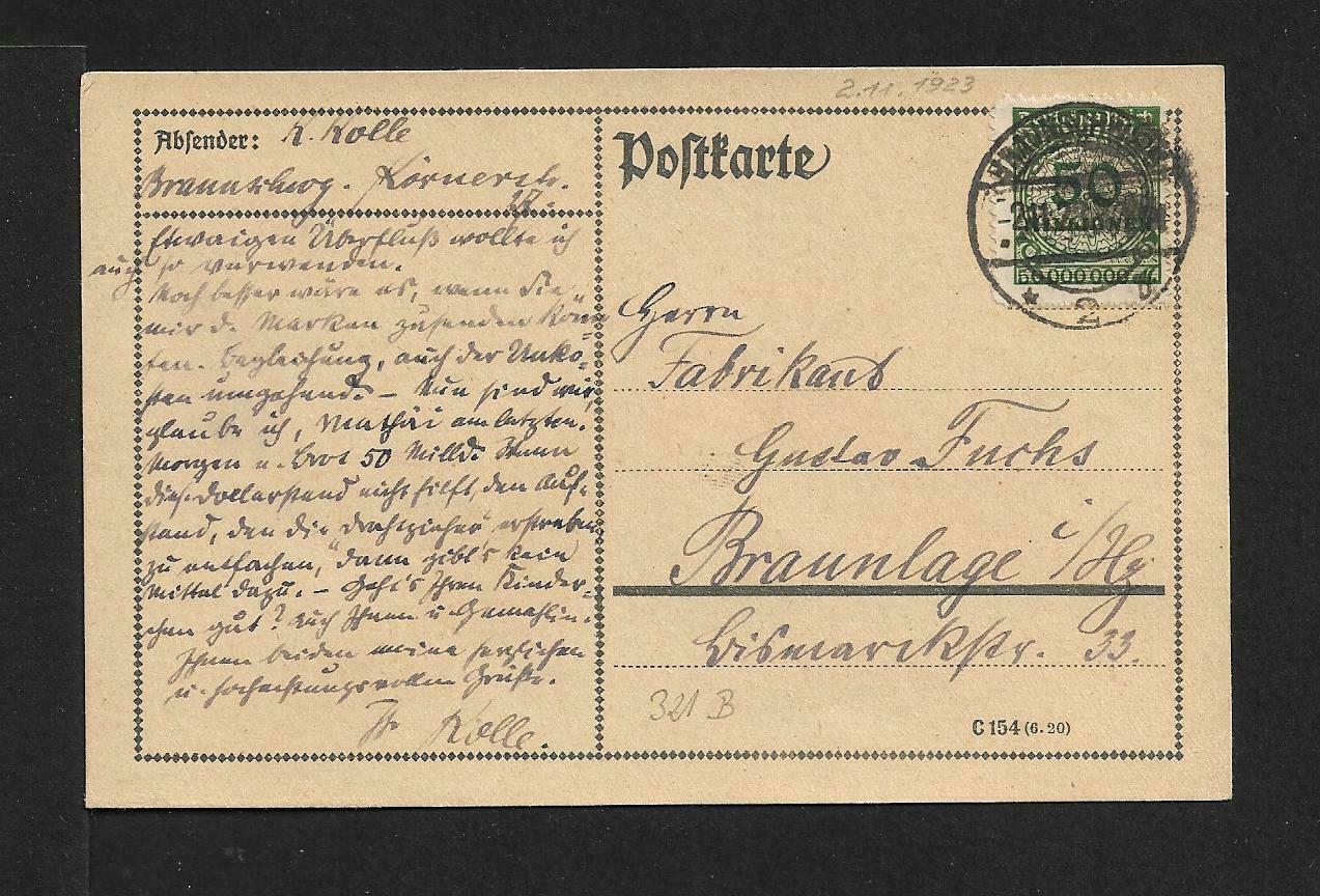 1923 GERMANY COVER MI 321B 50m CERTIFICATE CV13200 RARITY