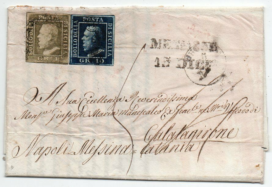 1859 ITALY SICILY COVER SA 4g12 RARE 1gr10gr STAMPS CV 1665000