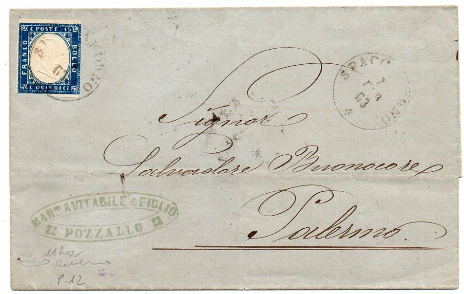 1863 ITALY COVER SA11ha SPACCAFURNO CANCEL RARITY POINT 12 1180000