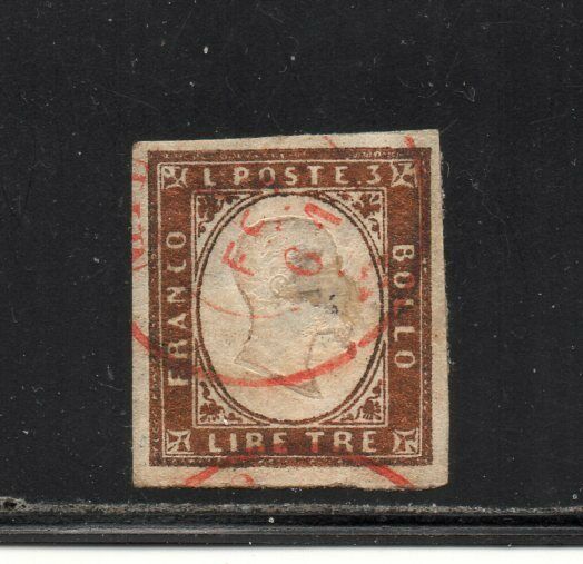 1861 ITALY SARDINIA SA 18 3 LIRAS FINE USED CV 935000