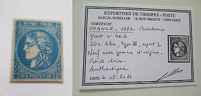 FRANCE  CERES n 46B neuf gomme dorigine certificat Scheller 1650  iO12bf449