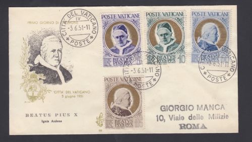 VATICAN CITY 1951 POPE PIUS X FDC FIRST DAY COVER SCOTT 14548