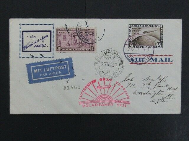 Nystamps Germany old stamp used on Zeppelin Polar Flight Cover to US u25yf