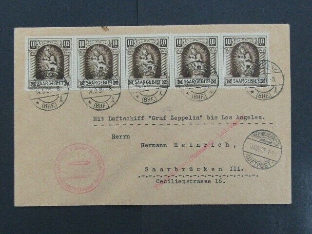 Nystamps Germany Saar old stamp used on Zeppelin Flight Cover Rare u25yt