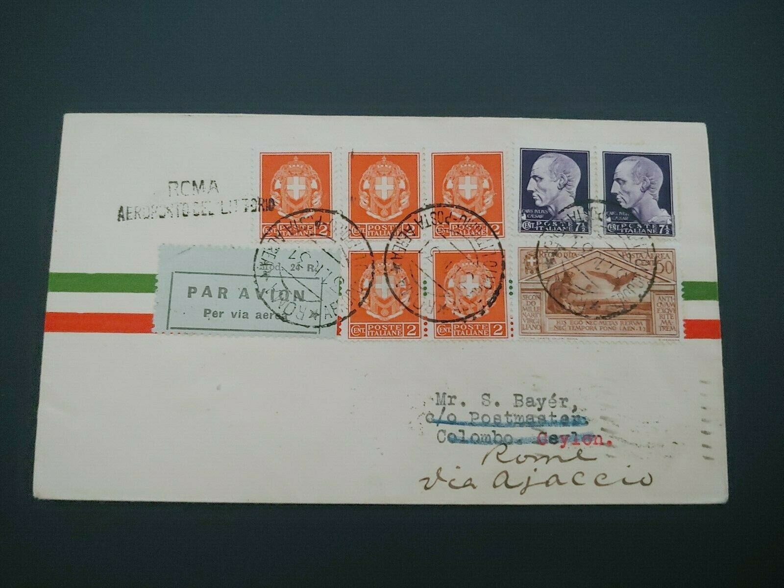 1931 1ST FLIGHT COVER ITALY ITALIA TO GB UK CEYLON BK3027 099