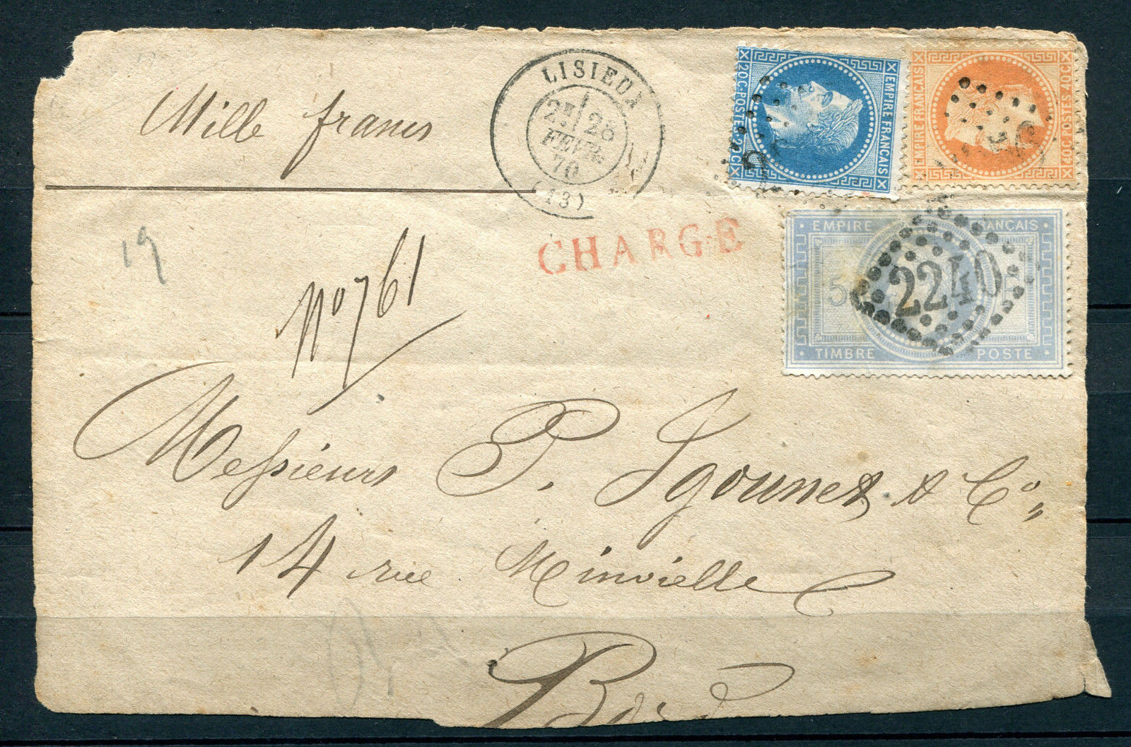 FRANCE 1870  LETTRE avec n29B n31 et n33  Cote 380000