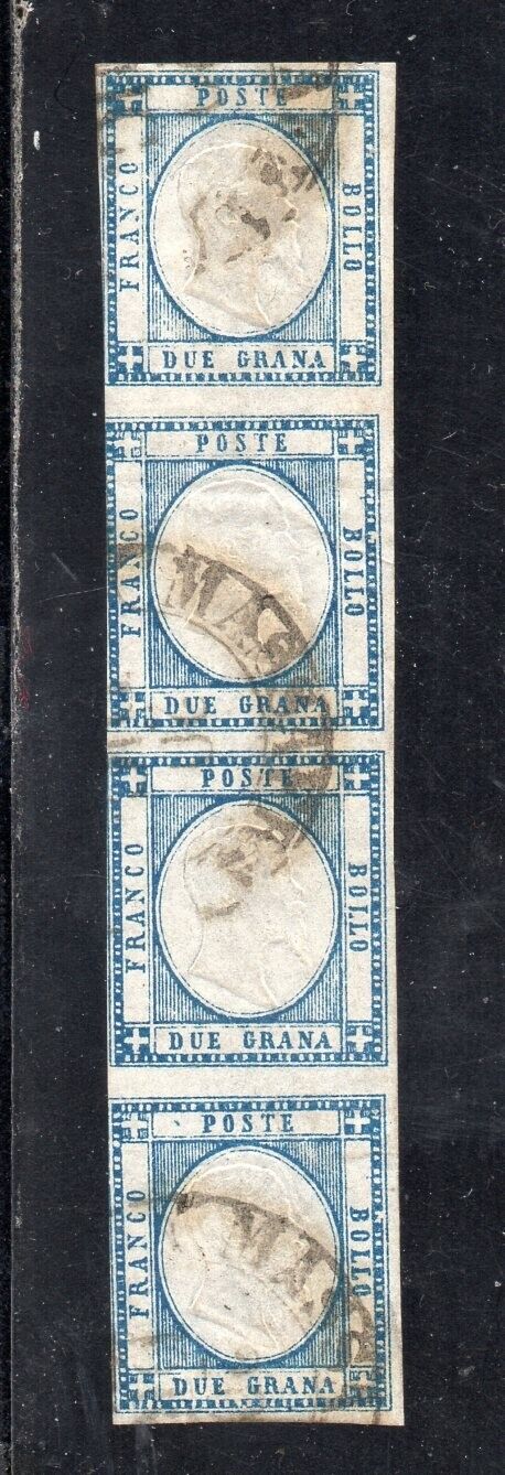 1861 ITALY NEAPOLITAN PROVINCES SA20c STRIP OF 4 USED CV 2000000 WOW