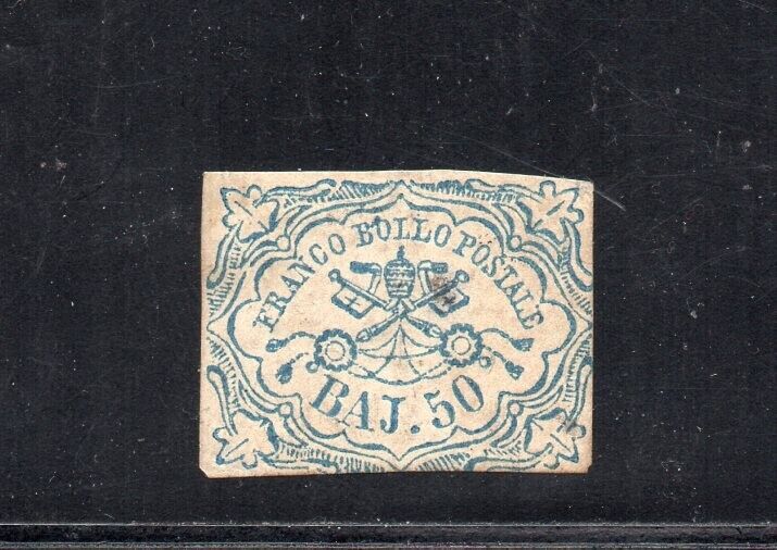 1852 ITALY ROMAN STATES SA10 50b AZZURRO MINT 4950000 FEW KNOWN