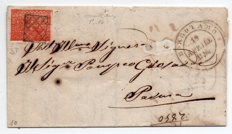 1854 ITALY PARMA COVER SA7 RARE BORGOTARO CANCEL 350000 VERY SCARCE