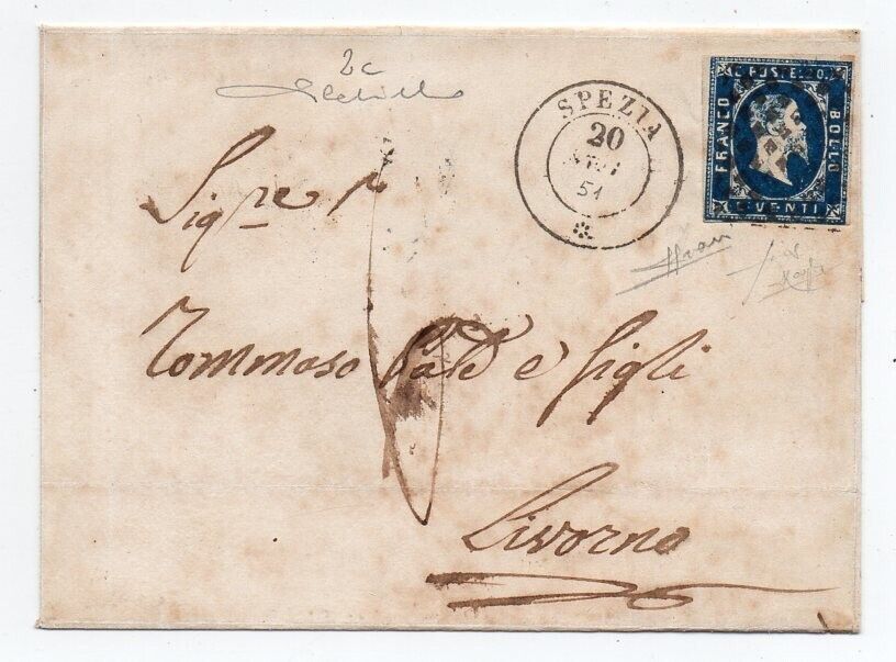 1851 ITALY SARDINIA COVER SA 2c 20c FIRST PRINTING 2050000 TOP RARITY