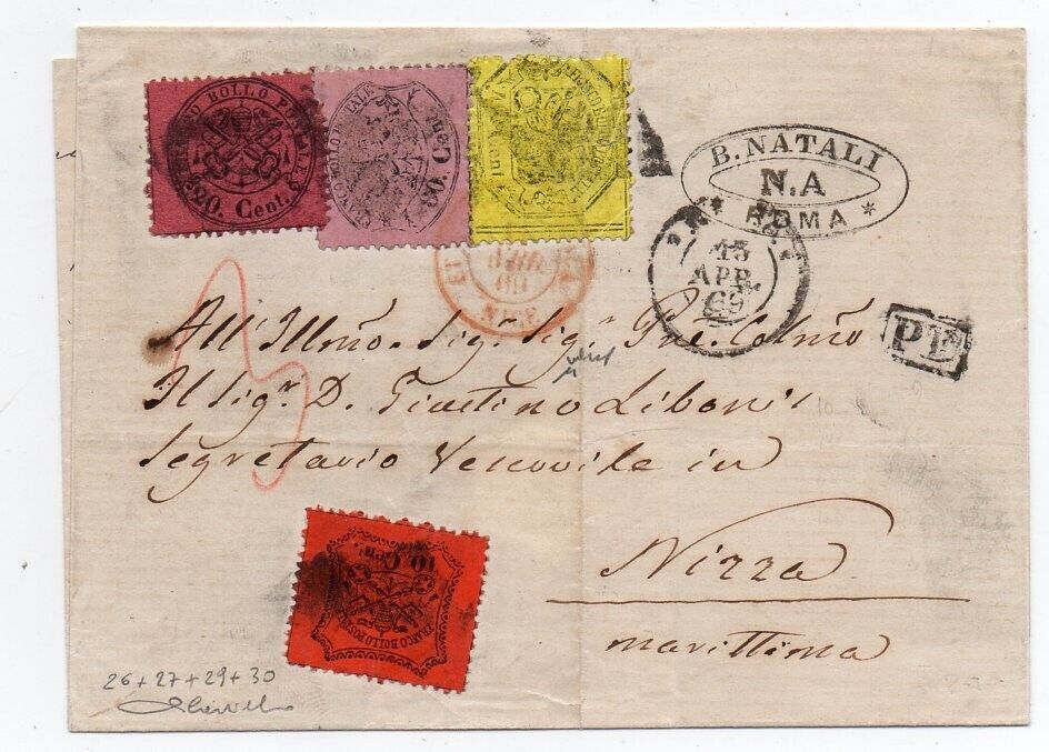 1869 ITALY ROMAN STATES TO FRANCE COVER SA26272930 840000 RARITY