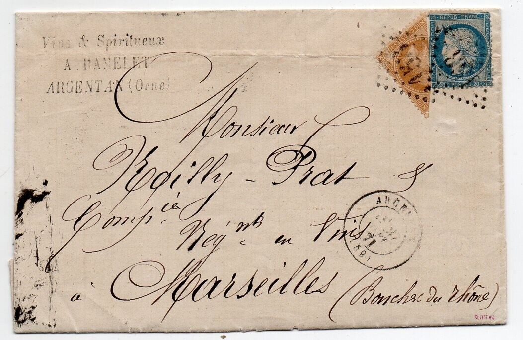 1871 FRANCE COVER 10c NAPOLEON DIAGONAL BISECTED 20c CERES CV 930000