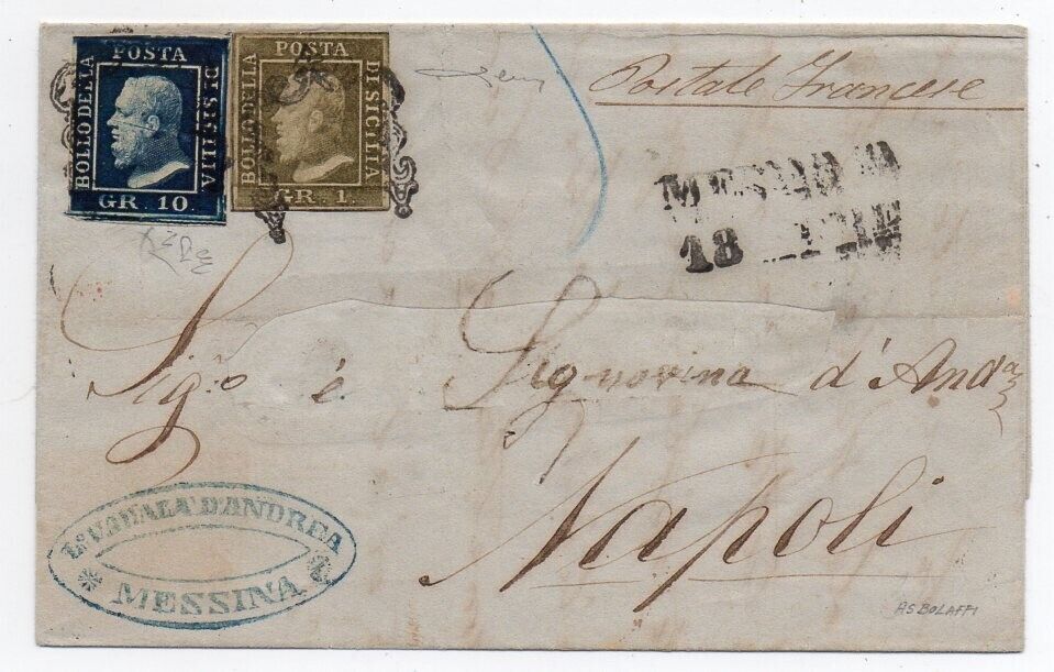 1859 ITALY SICILY COVER SA 5a  12b SUPERB BICOLOR FRANKING 850000