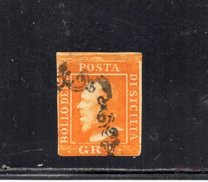 1859 ITALY SICILY SA 1e 12gr ARANCIO SCURO USED 990000 CERTIFICATE WOW